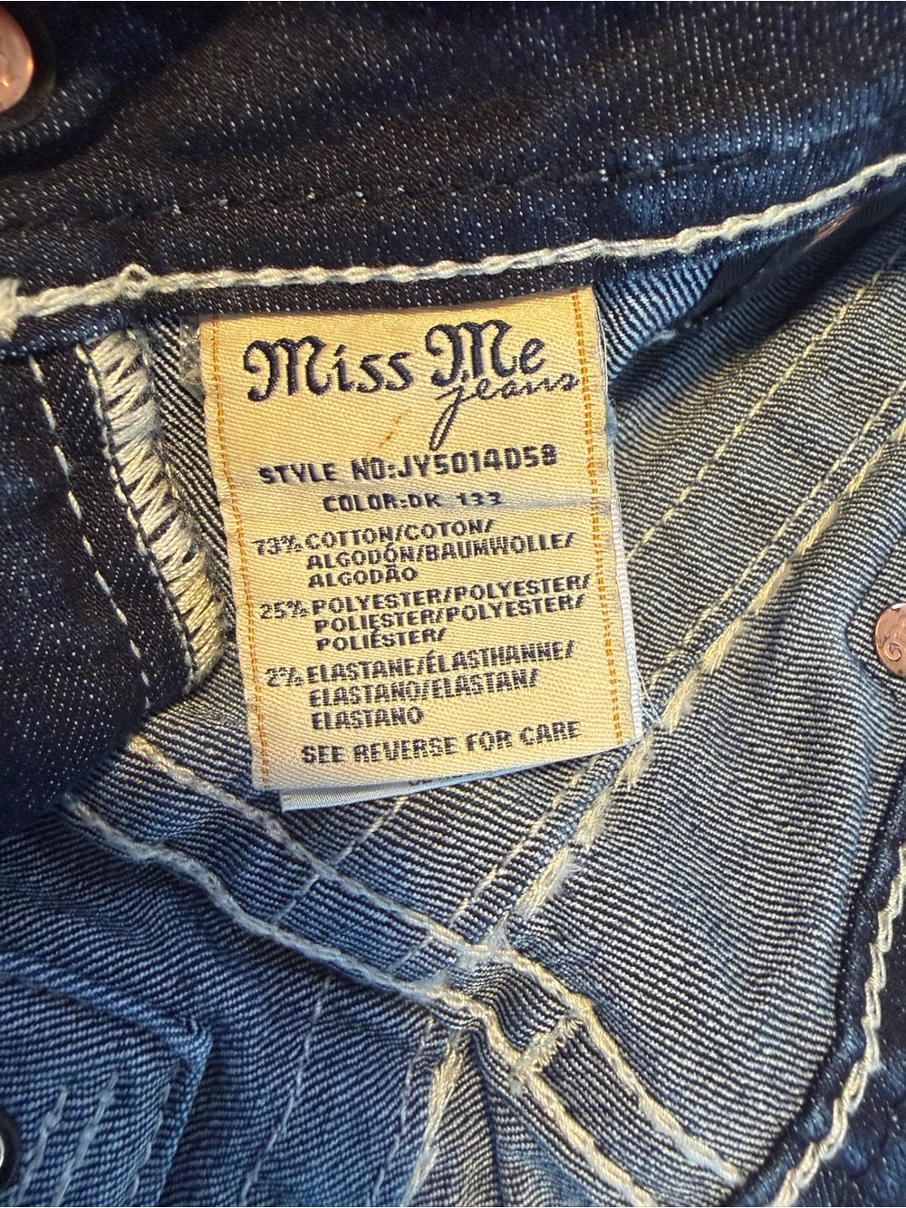 Miss Me Dark Blue Denim Bermuda Shorts with White Contrast Stitching - Picture 6 of 9